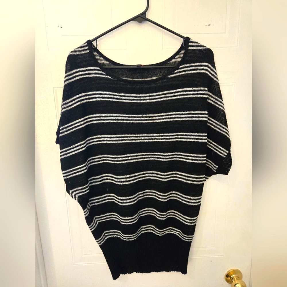 MXM Size X Black and White Striped Scoop Neck Sweater Sheer